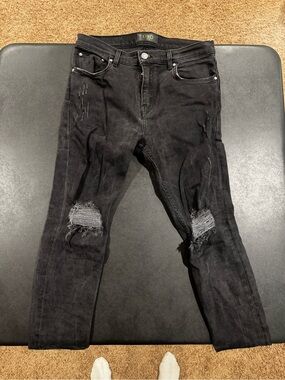 Oro Los Angeles Mar Rista Denim 32x33 men’s Black Skinny Ripped Jeans
